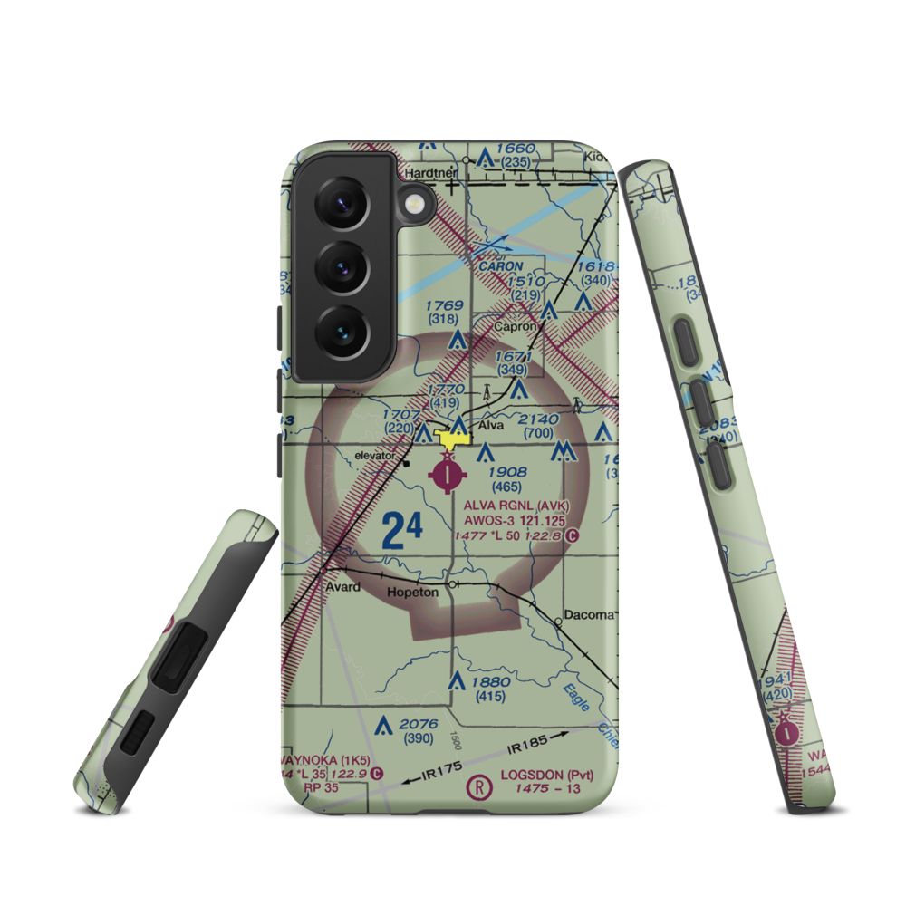 Alva Regional Airport (AVK) VFR Sectional Samsung Phone Case Samsung Galaxy S22 model shown