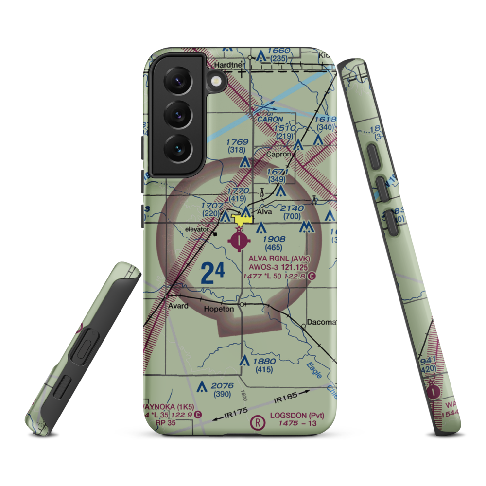 Alva Regional Airport (AVK) VFR Sectional Samsung Phone Case Samsung Galaxy S22 Plus model shown
