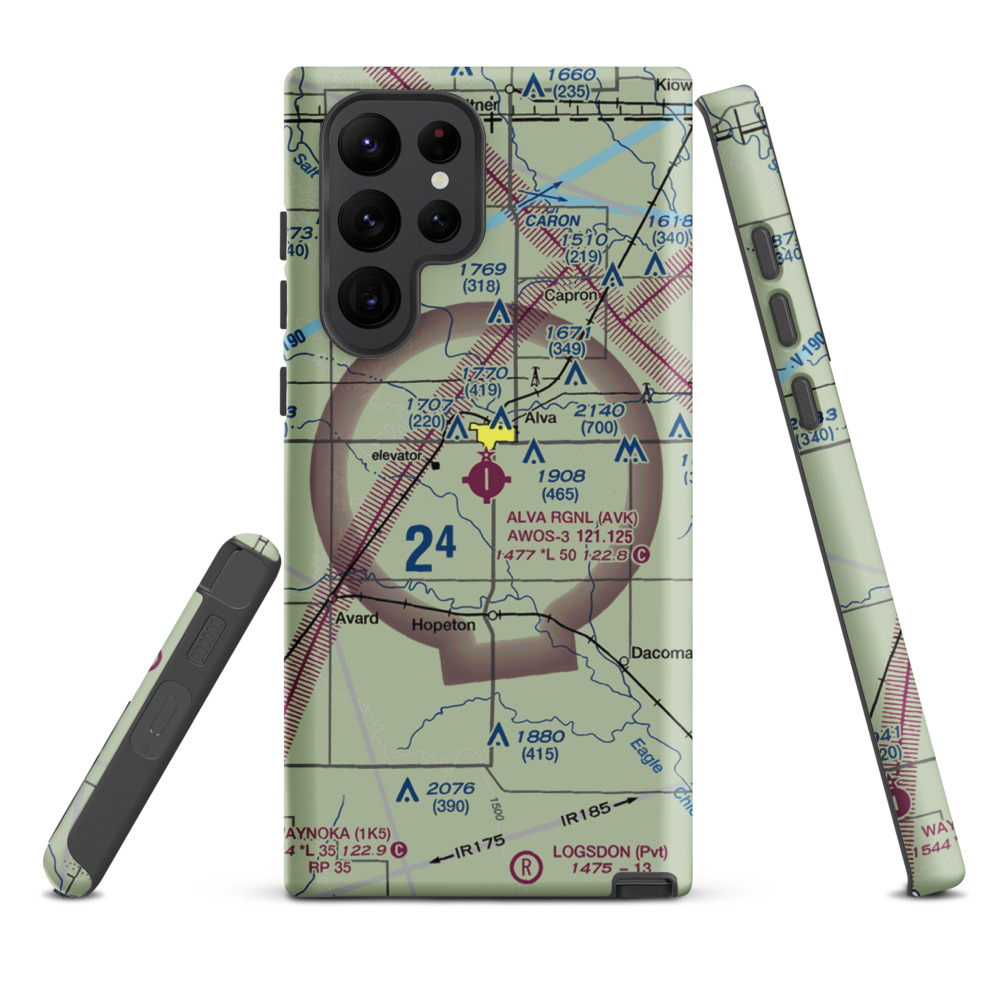 Alva Regional Airport (AVK) VFR Sectional Samsung Phone Case Samsung Galaxy S22 Ultra model shown