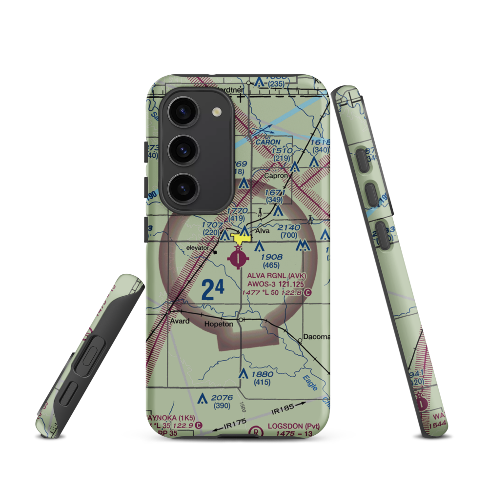 Alva Regional Airport (AVK) VFR Sectional Samsung Phone Case Samsung Galaxy S23 model shown