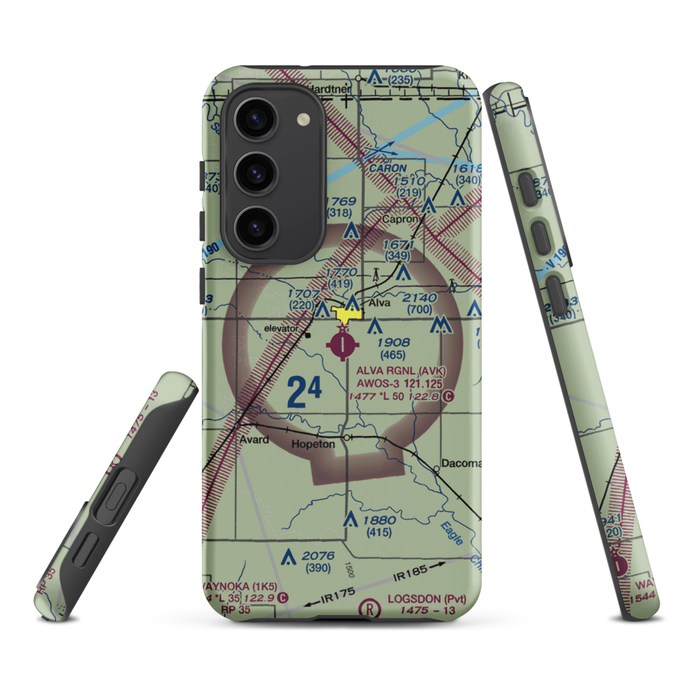 Alva Regional Airport (AVK) VFR Sectional Samsung Phone Case Samsung Galaxy S23 Plus model shown
