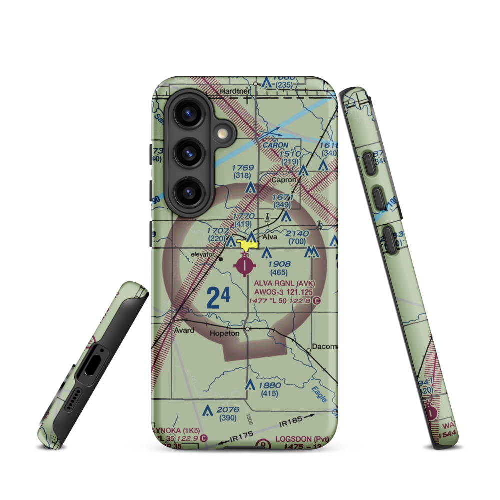 Alva Regional Airport (AVK) VFR Sectional Samsung Phone Case Samsung Galaxy S24 model shown