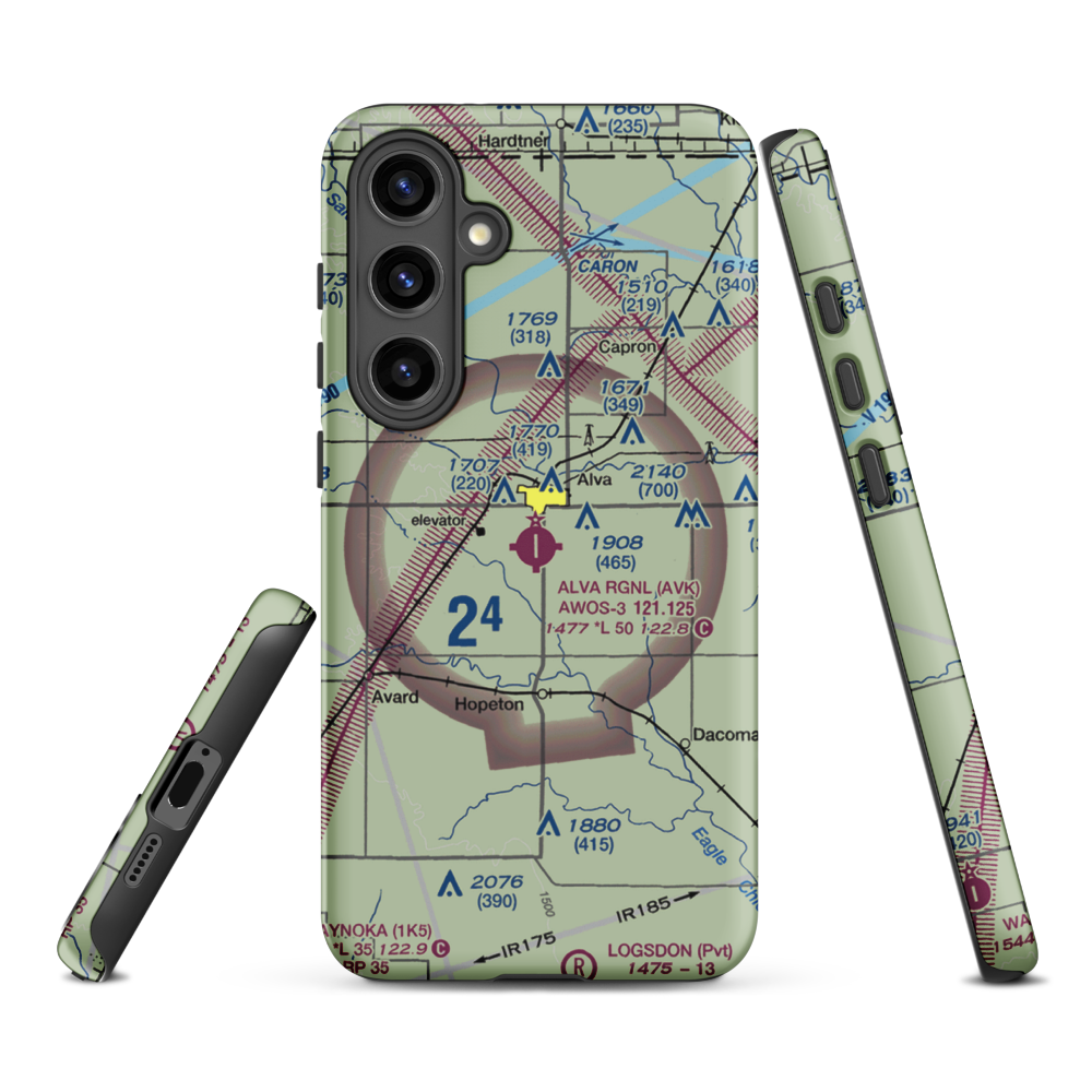 Alva Regional Airport (AVK) VFR Sectional Samsung Phone Case Samsung Galaxy S24 Plus model shown