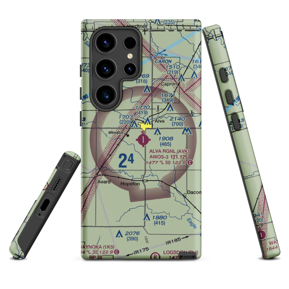Alva Regional Airport (AVK) VFR Sectional Samsung Phone Case Samsung Galaxy S24 Ultra model shown