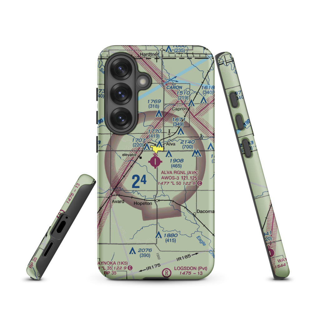 Alva Regional Airport (AVK) VFR Sectional Samsung Phone Case Samsung Galaxy S25 model shown