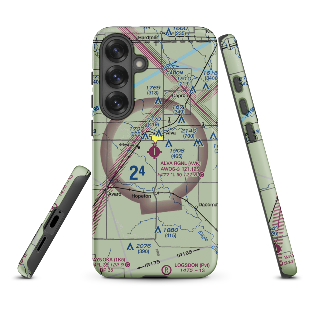 Alva Regional Airport (AVK) VFR Sectional Samsung Phone Case Samsung Galaxy S25 Plus model shown