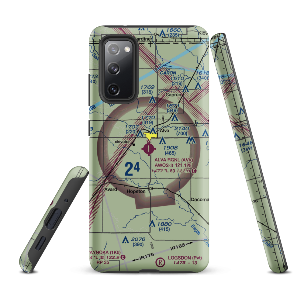 Alva Regional Airport (AVK) VFR Sectional Samsung Phone Case Samsung Galaxy S20 FE model shown