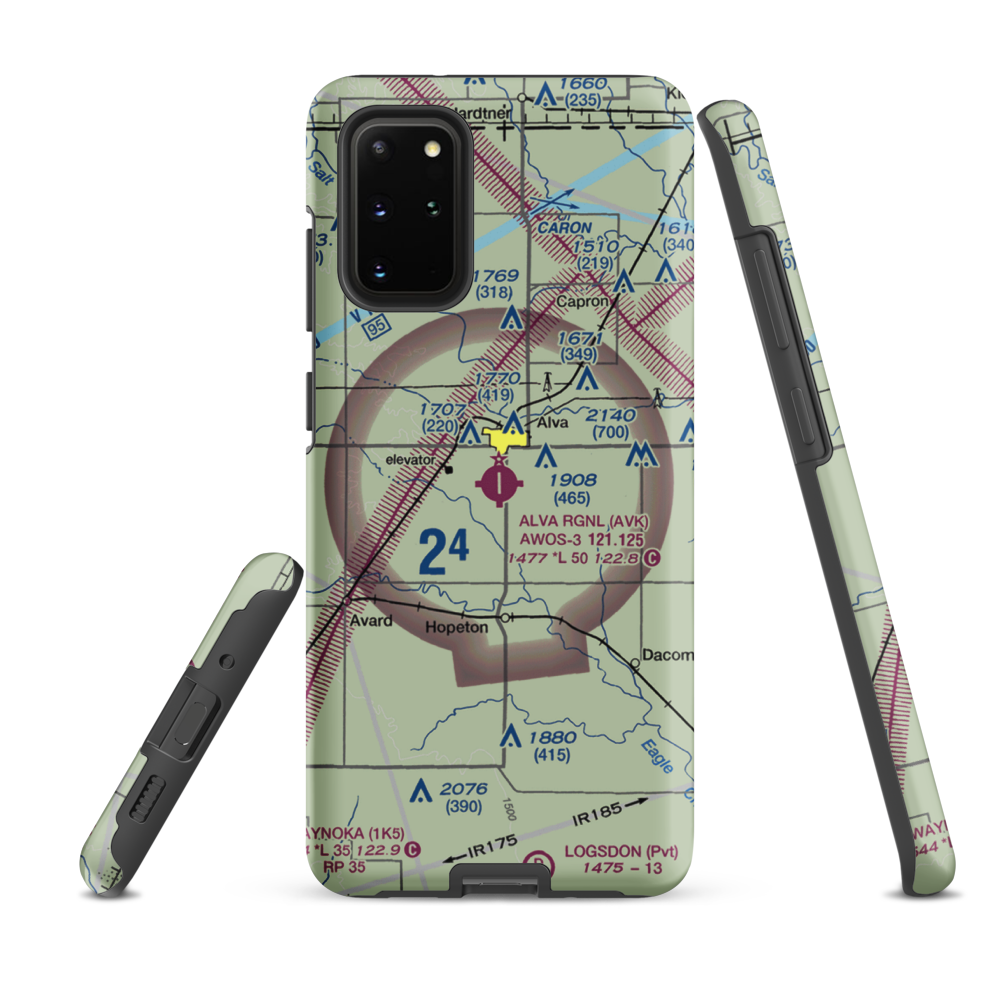 Alva Regional Airport (AVK) VFR Sectional Samsung Phone Case Samsung Galaxy S20 Plus model shown