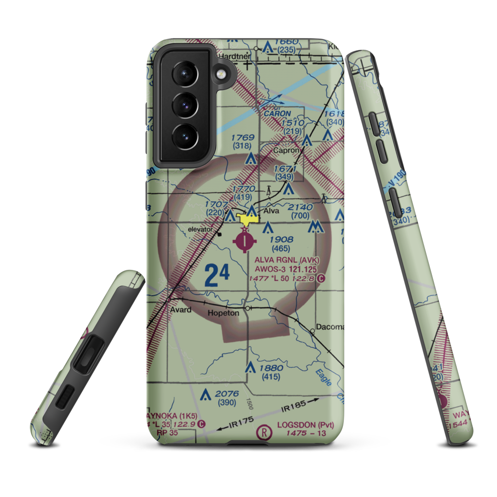 Alva Regional Airport (AVK) VFR Sectional Samsung Phone Case Samsung Galaxy S21 Plus model shown