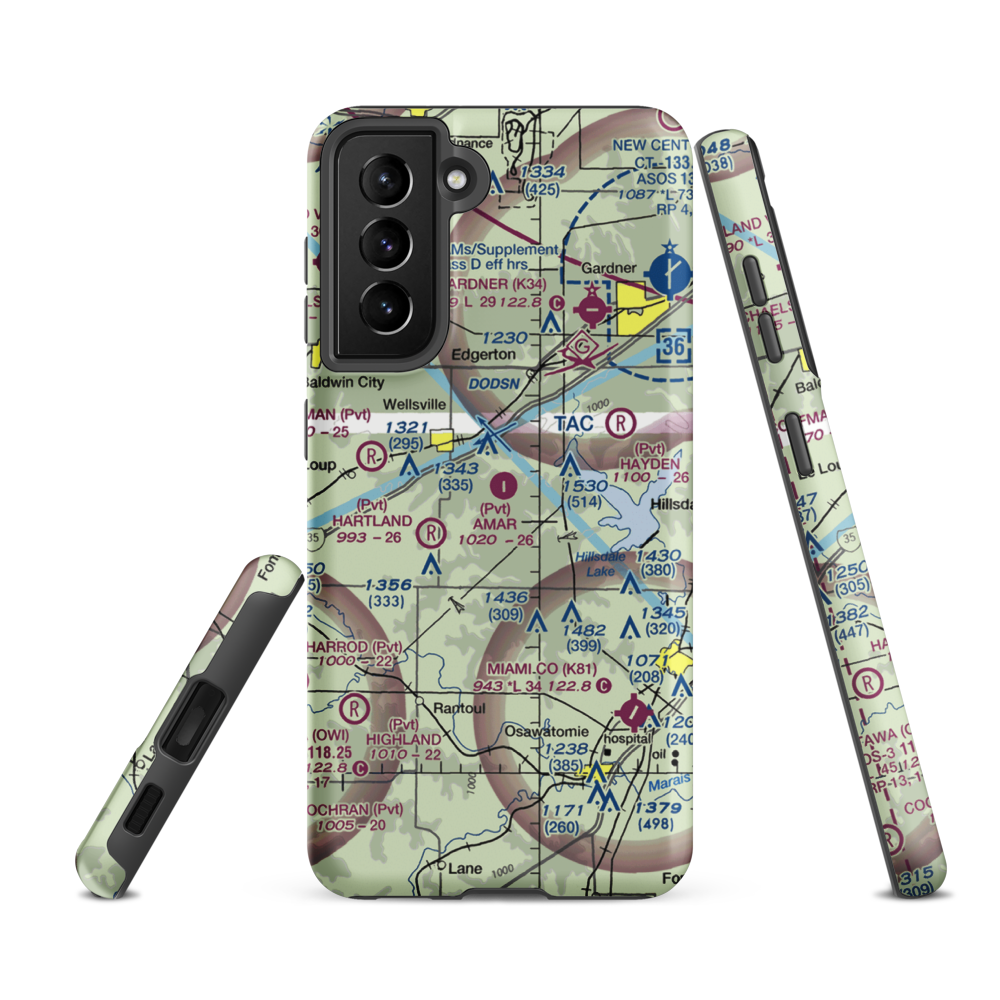 Amar Farms Airport (4KS1) VFR Sectional Samsung Phone Case Samsung Galaxy S21 FE model shown