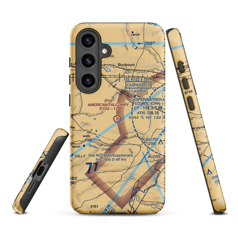 American Falconry Airport (45WY) VFR Sectional Samsung Phone Case Samsung Galaxy S24 Plus model shown
