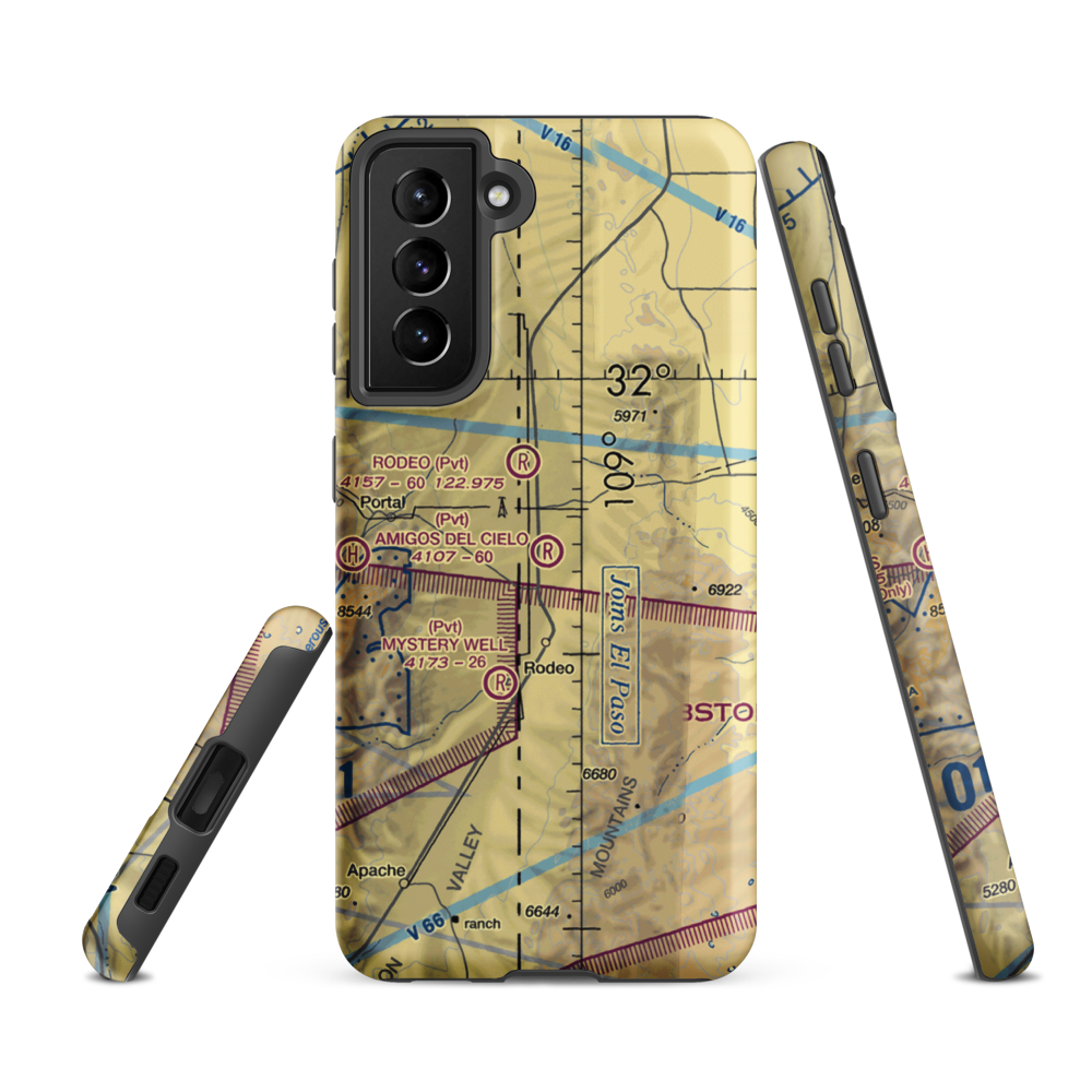 Amigos Del Cielo Airport (NM90) VFR Sectional Samsung Phone Case Samsung Galaxy S21 FE model shown