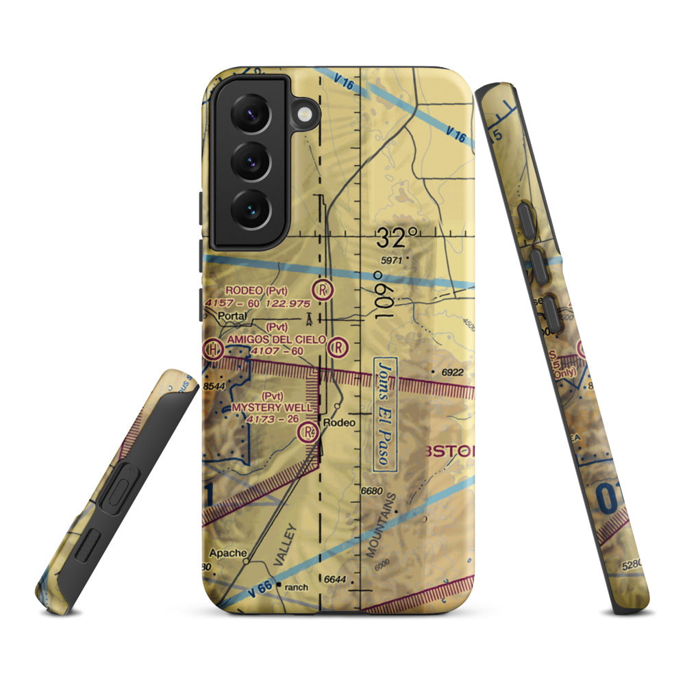 Amigos Del Cielo Airport (NM90) VFR Sectional Samsung Phone Case Samsung Galaxy S22 Plus model shown