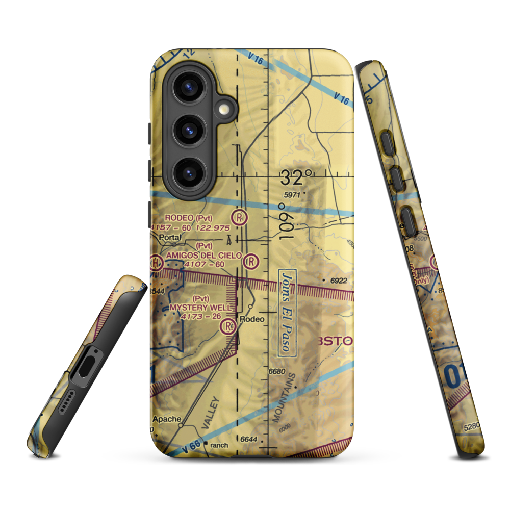 Amigos Del Cielo Airport (NM90) VFR Sectional Samsung Phone Case Samsung Galaxy S24 Plus model shown