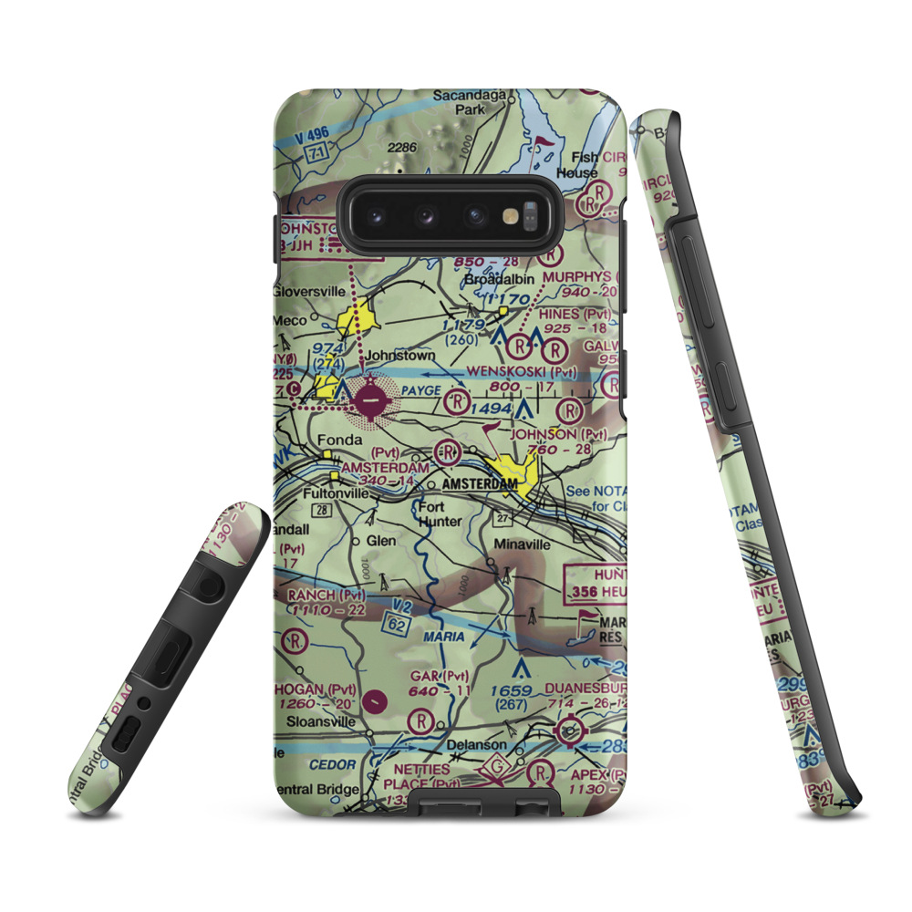 Amsterdam Airfield (NY87) VFR Sectional Samsung Phone Case Samsung Galaxy S10e model shown