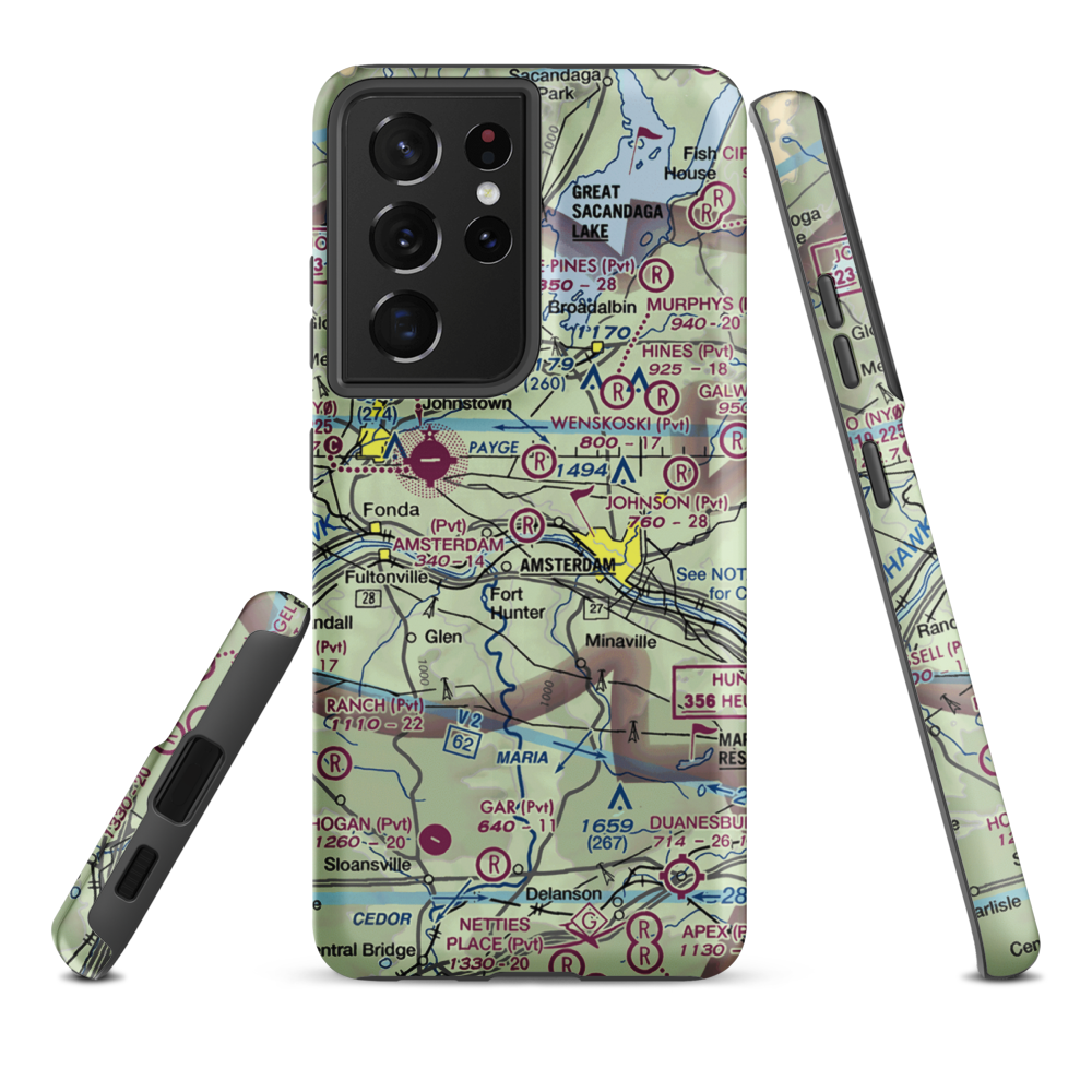 Amsterdam Airfield (NY87) VFR Sectional Samsung Phone Case Samsung Galaxy S21 Plus model shown
