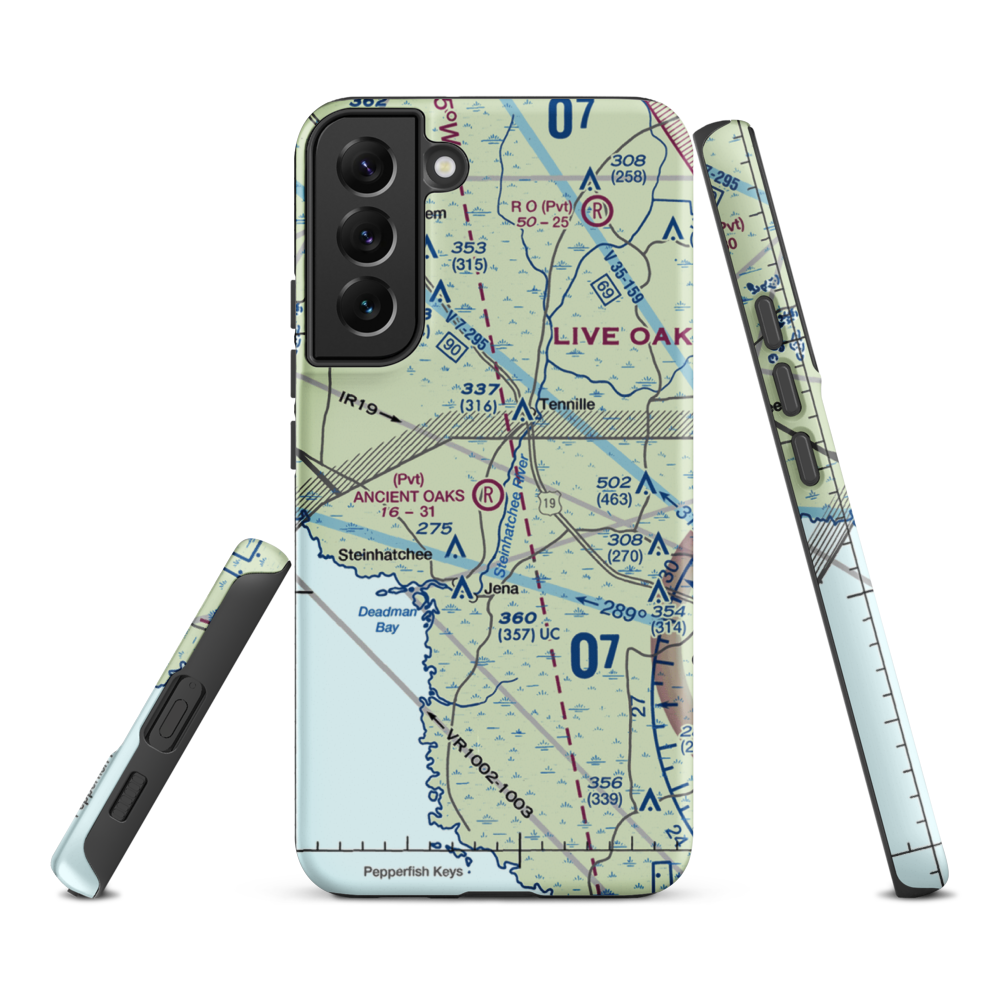 Ancient Oaks Airport (39FD) VFR Sectional Samsung Phone Case Samsung Galaxy S22 Plus model shown