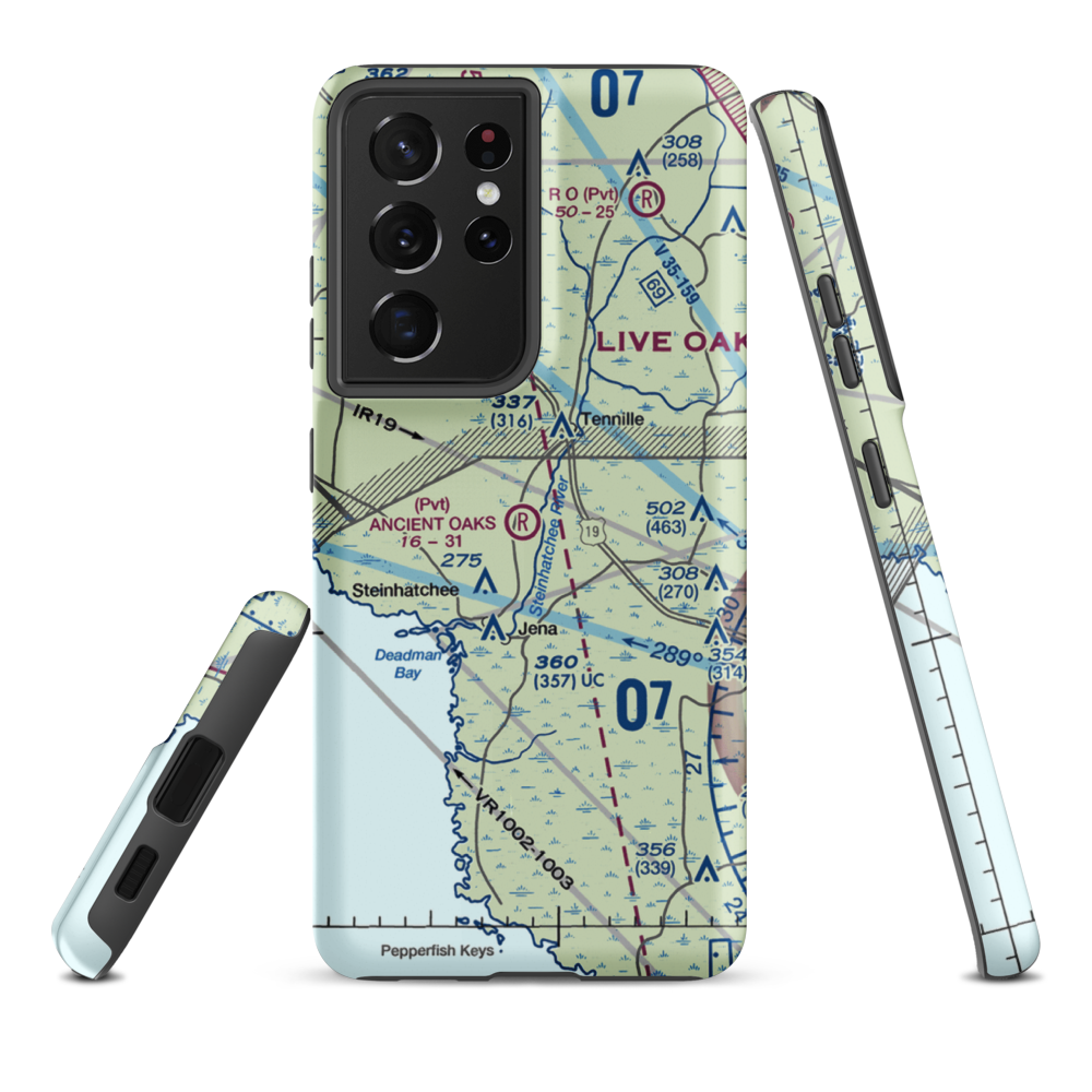 Ancient Oaks Airport (39FD) VFR Sectional Samsung Phone Case Samsung Galaxy S21 Ultra model shown