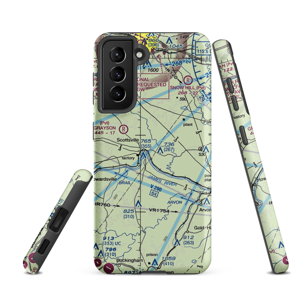 Anderson Airport (99VA) VFR Sectional Samsung Phone Case Samsung Galaxy S21 FE model shown