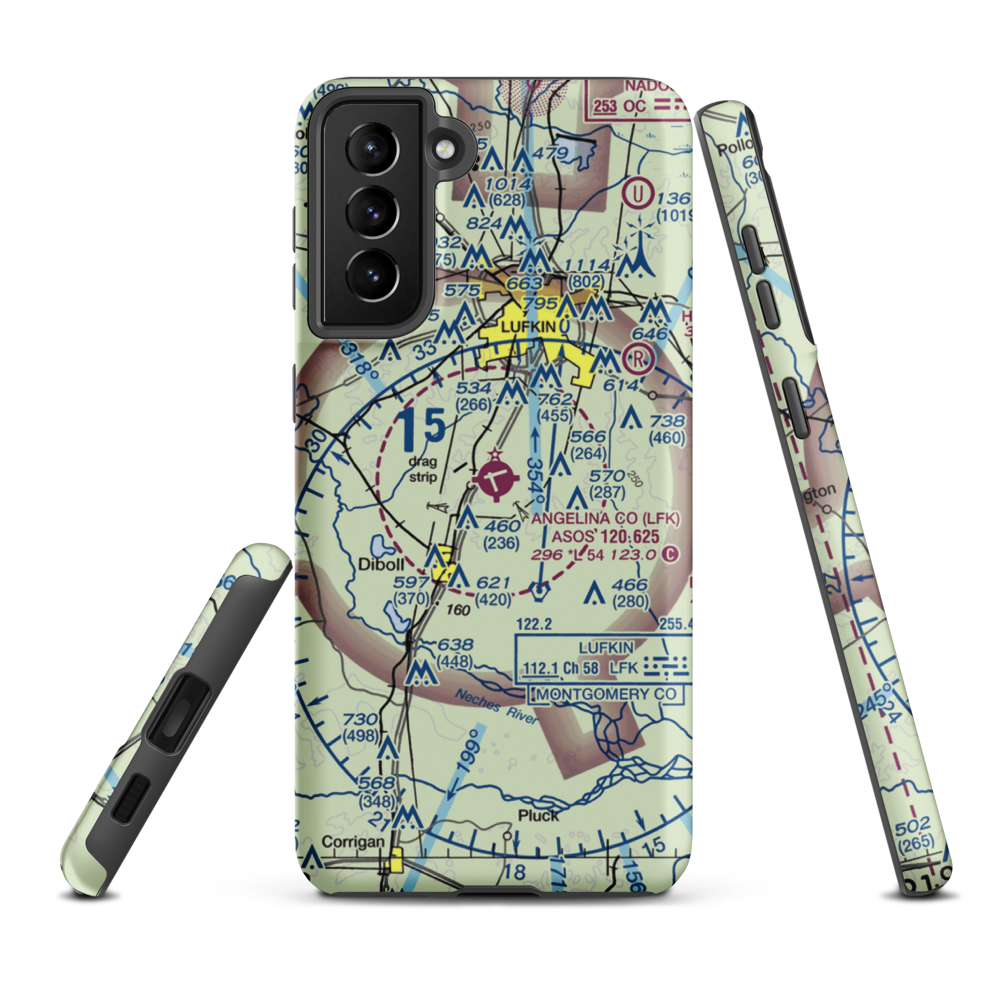 Angelina County Airport (LFK) VFR Sectional Samsung Phone Case Samsung Galaxy S21 Plus model shown