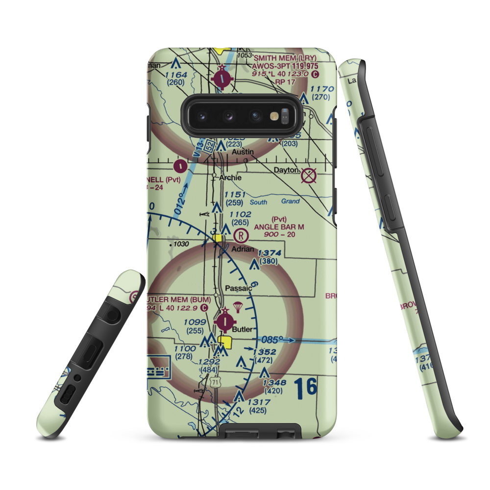 Angle Bar M Airport (MU07) VFR Sectional Samsung Phone Case Samsung Galaxy S10 Plus model shown