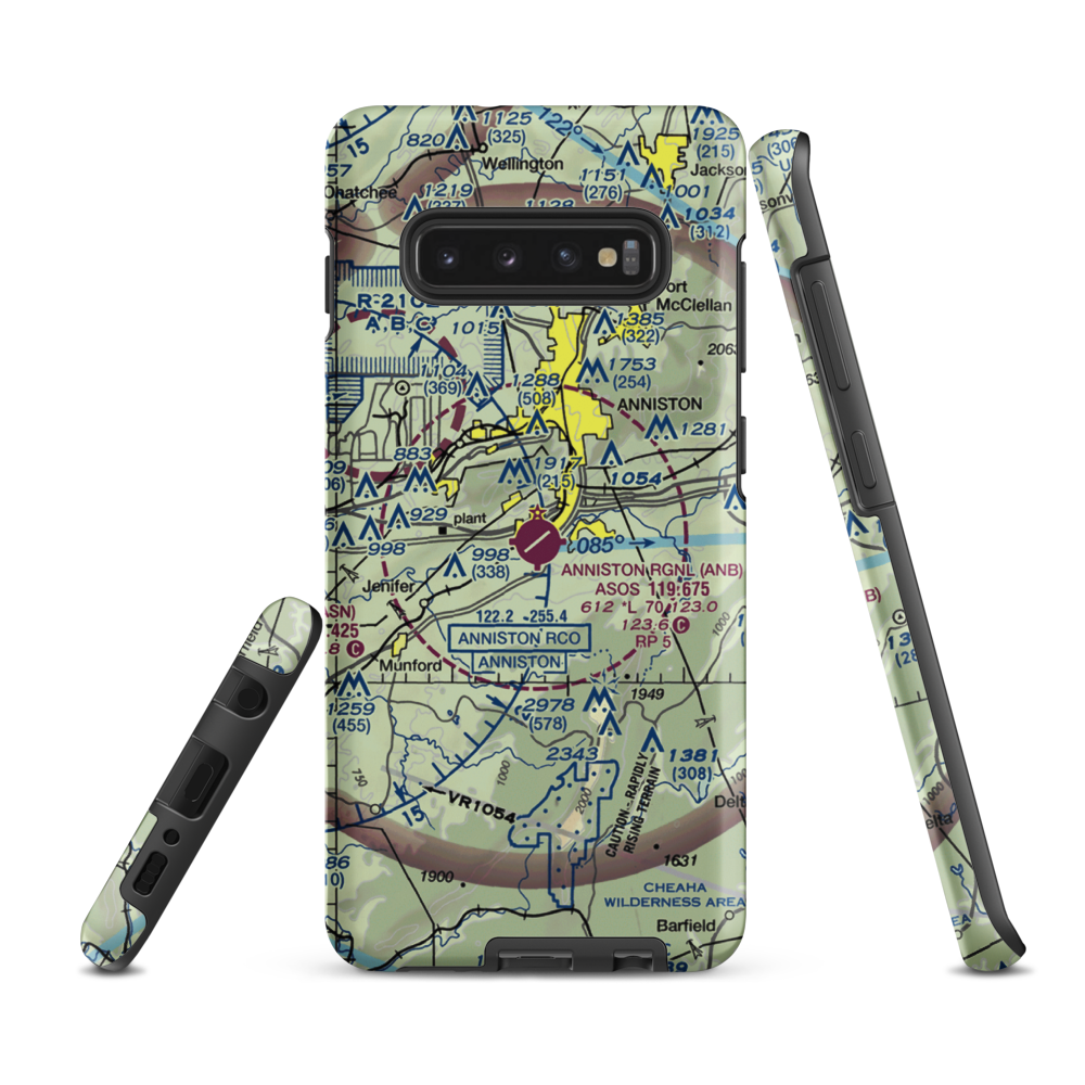 Anniston Regional Airport (ANB) VFR Sectional Samsung Phone Case Samsung Galaxy S10 Plus model shown