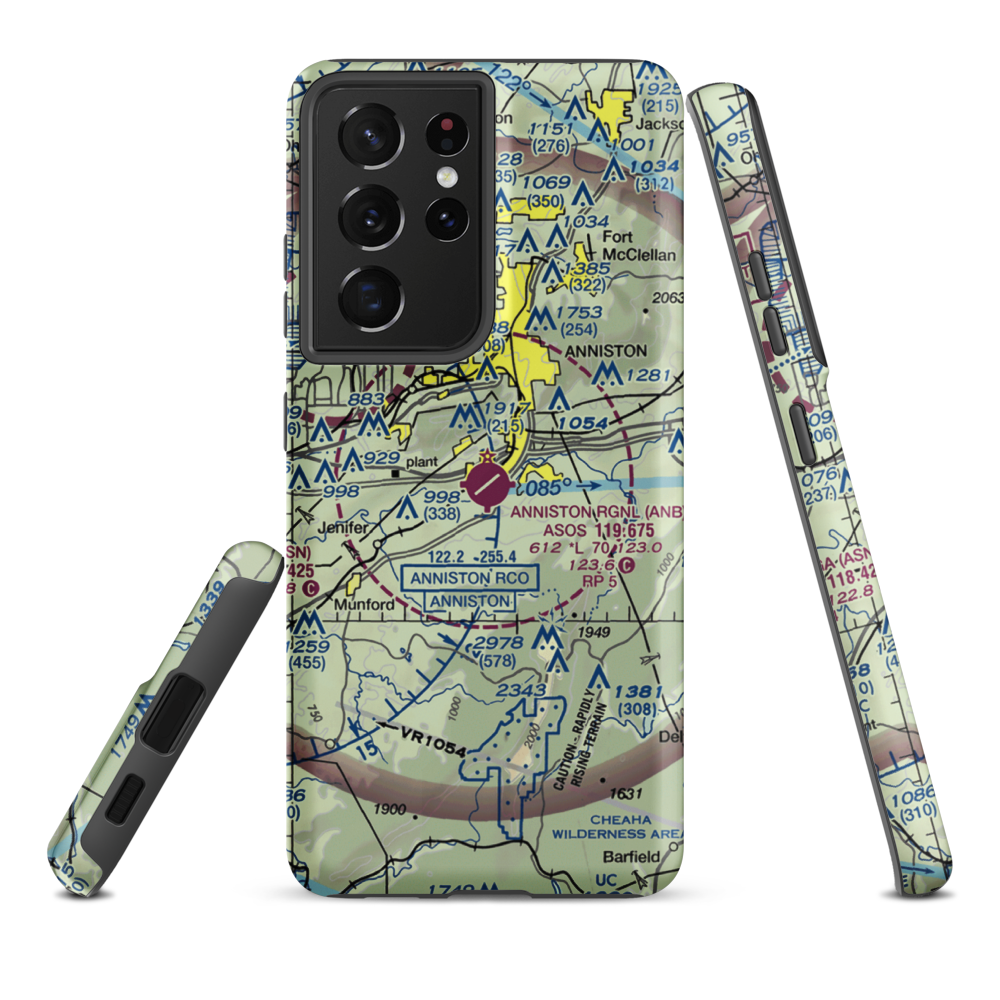 Anniston Regional Airport (ANB) VFR Sectional Samsung Phone Case Samsung Galaxy S21 Ultra model shown