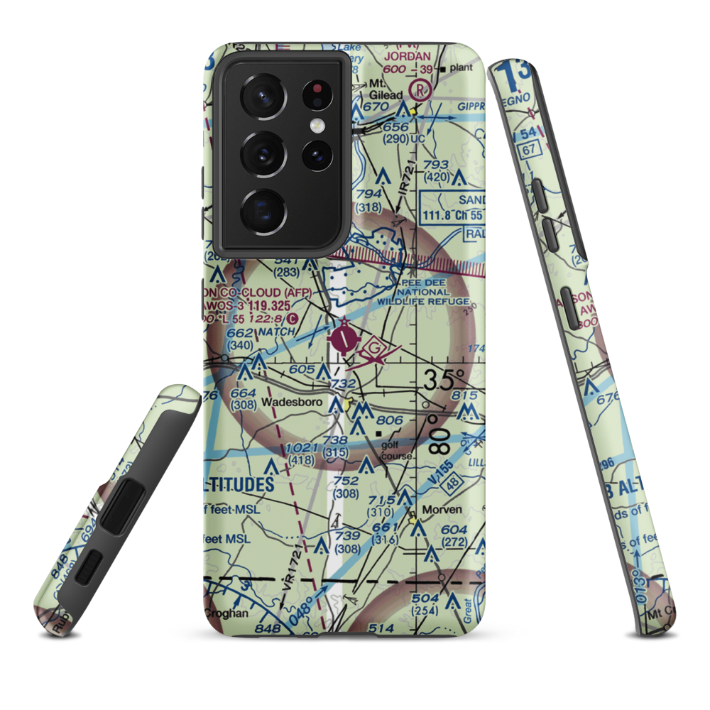 Anson County Airport - Jeff Cloud Field (AFP) VFR Sectional Samsung Phone Case Samsung Galaxy S21 Ultra model shown