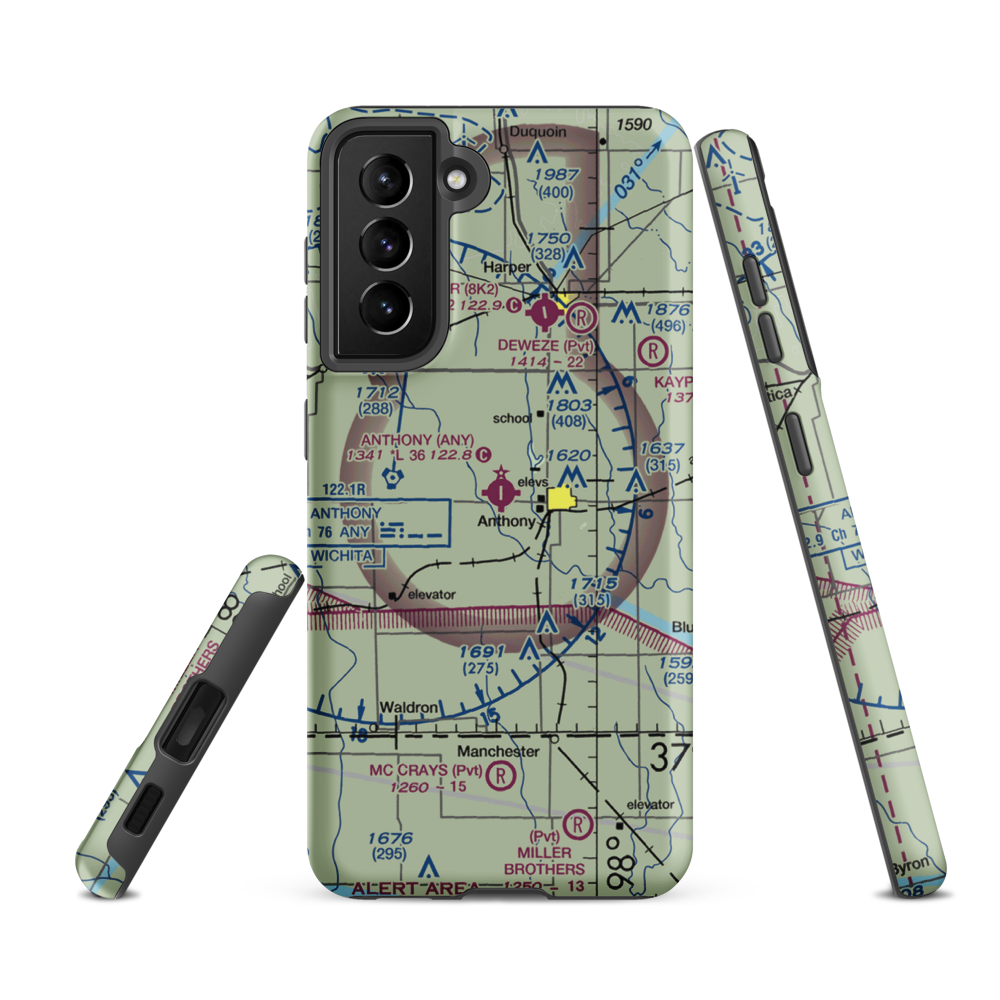 Anthony Municipal Airport (ANY) VFR Sectional Samsung Phone Case Samsung Galaxy S21 FE model shown