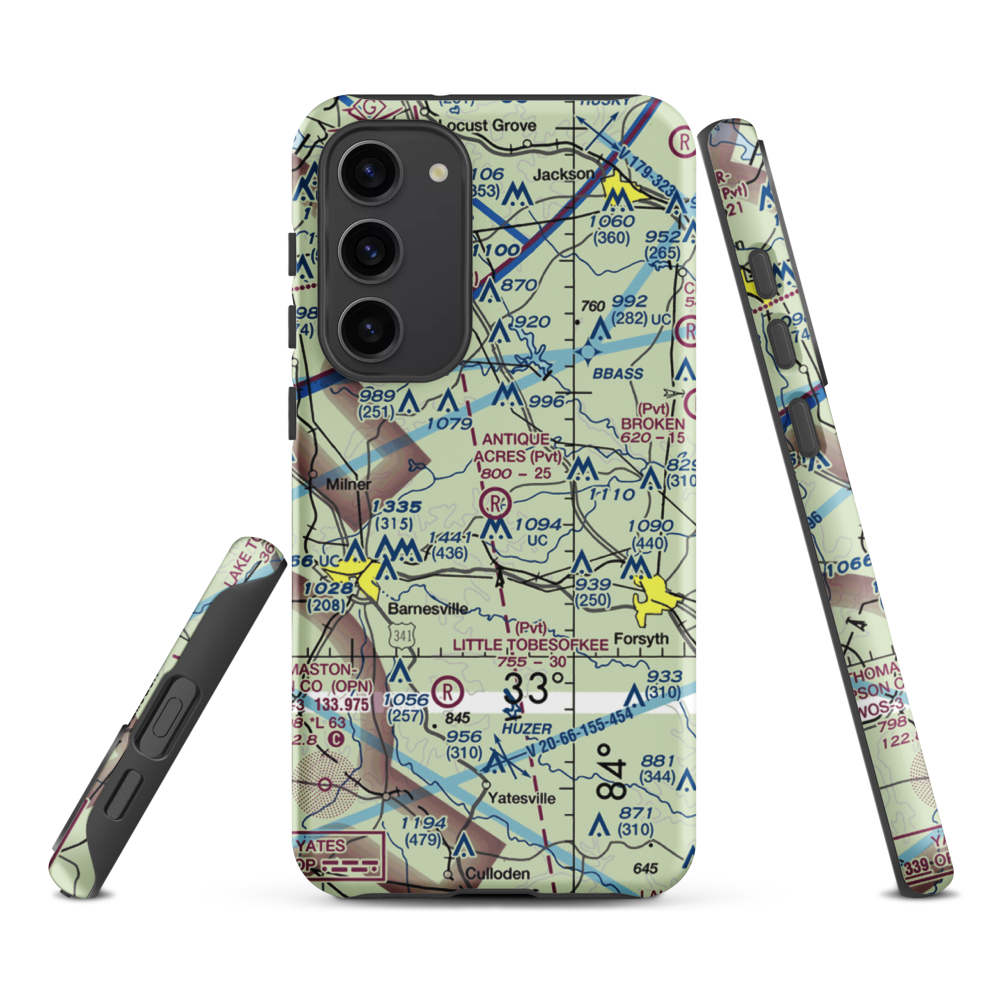 Antique Acres Airport (GA59) VFR Sectional Samsung Phone Case Samsung Galaxy S23 Plus model shown