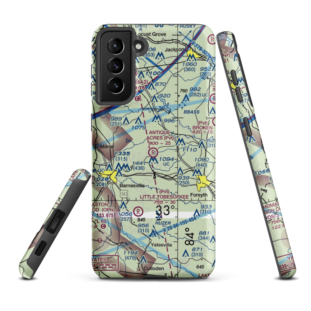 Antique Acres Airport (GA59) VFR Sectional Samsung Phone Case Samsung Galaxy S21 FE model shown