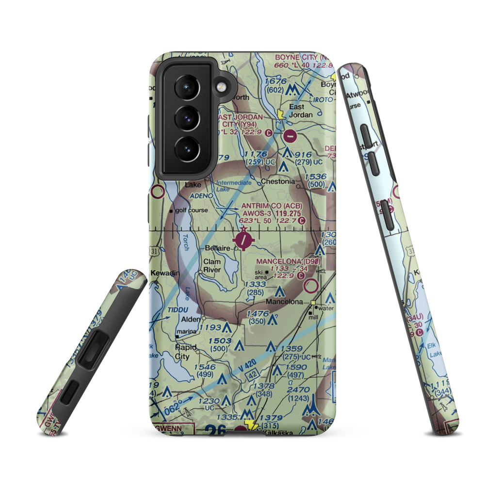 Antrim County Airport (ACB) VFR Sectional Samsung Phone Case Samsung Galaxy S21 FE model shown
