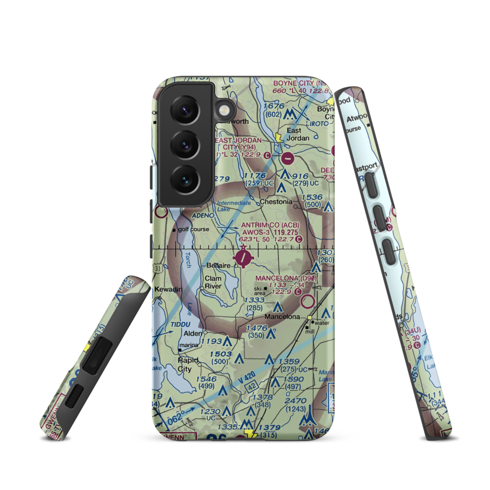 Antrim County Airport (ACB) VFR Sectional Samsung Phone Case Samsung Galaxy S22 model shown