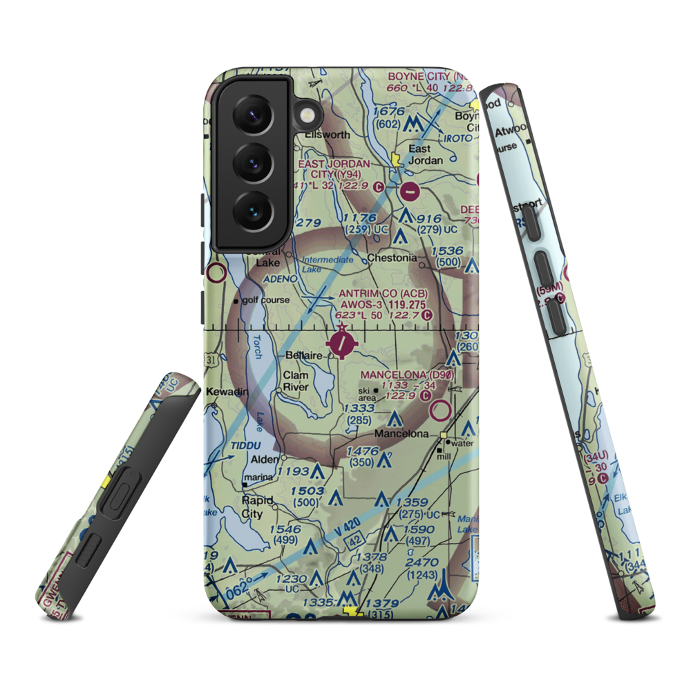 Antrim County Airport (ACB) VFR Sectional Samsung Phone Case Samsung Galaxy S22 Plus model shown