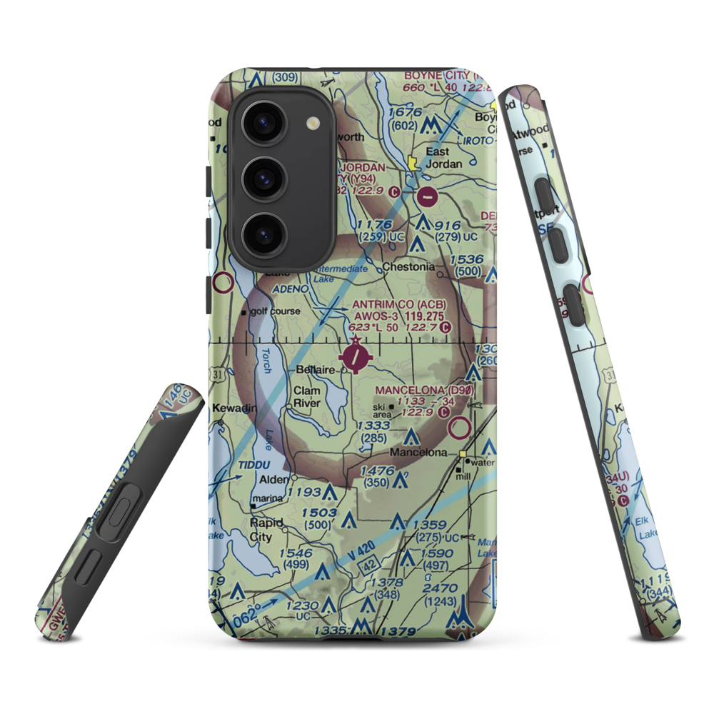 Antrim County Airport (ACB) VFR Sectional Samsung Phone Case Samsung Galaxy S23 Plus model shown
