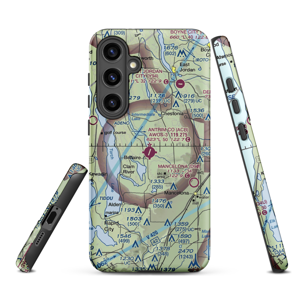 Antrim County Airport (ACB) VFR Sectional Samsung Phone Case Samsung Galaxy S24 Plus model shown