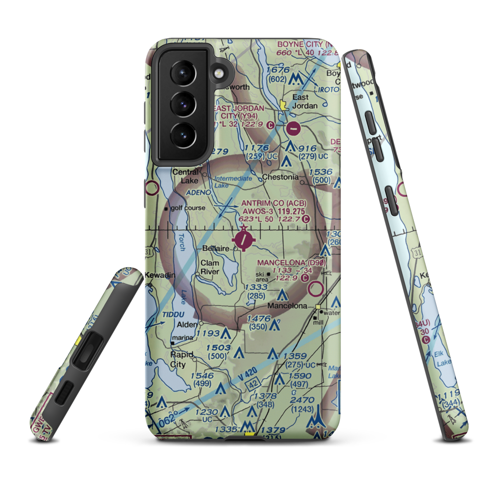 Antrim County Airport (ACB) VFR Sectional Samsung Phone Case Samsung Galaxy S21 Plus model shown