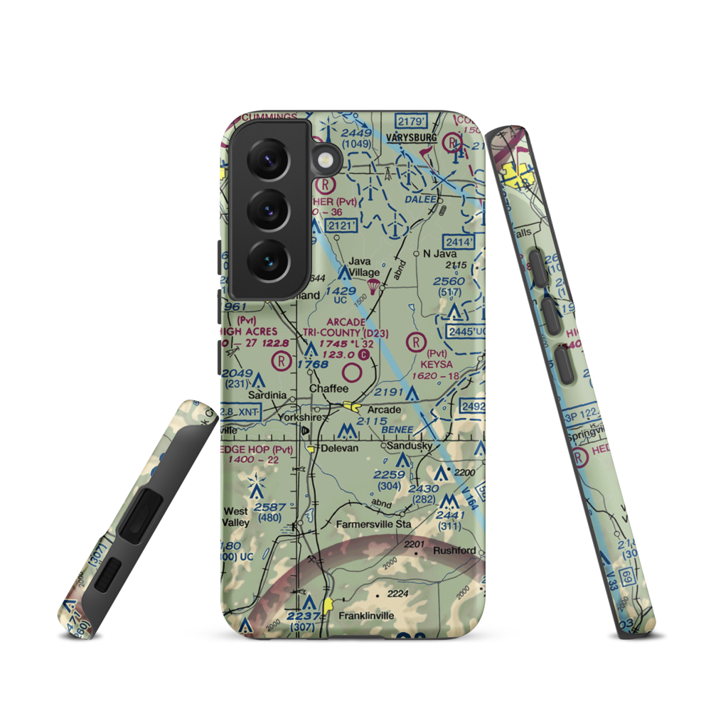 Arcade Tri County Airport (D23) VFR Sectional Samsung Phone Case Samsung Galaxy S22 model shown