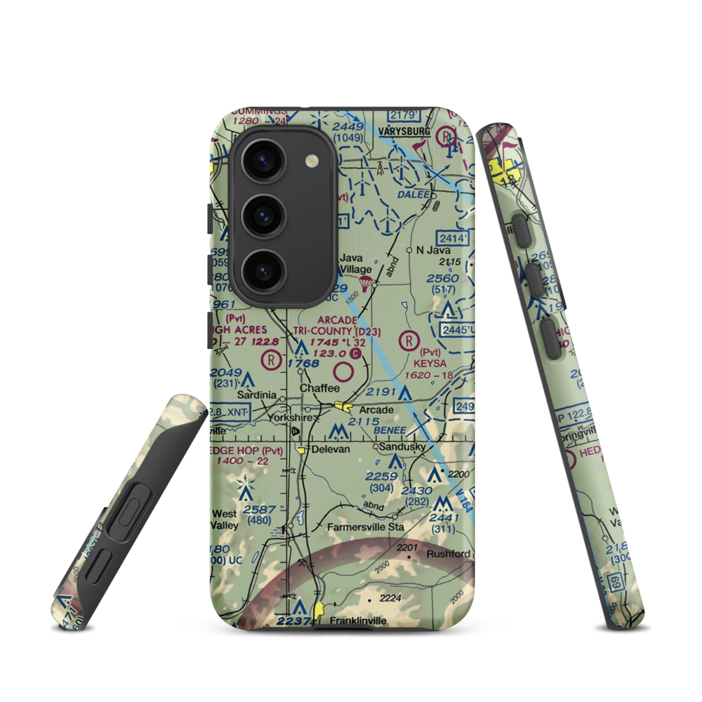 Arcade Tri County Airport (D23) VFR Sectional Samsung Phone Case Samsung Galaxy S23 model shown