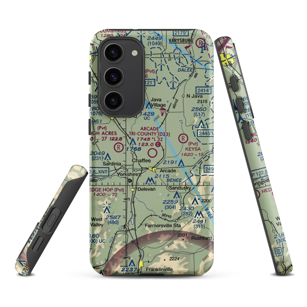 Arcade Tri County Airport (D23) VFR Sectional Samsung Phone Case Samsung Galaxy S23 Plus model shown