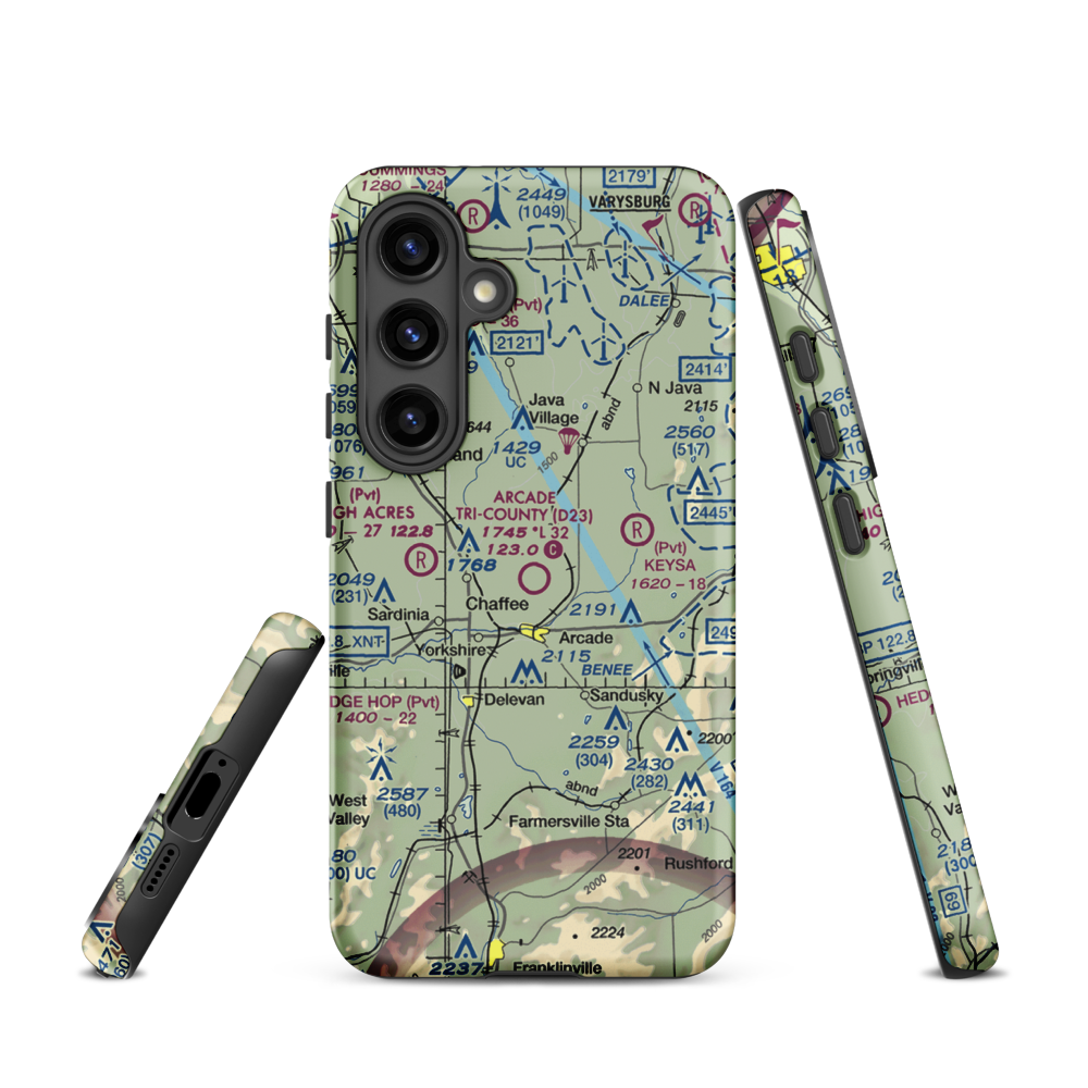 Arcade Tri County Airport (D23) VFR Sectional Samsung Phone Case Samsung Galaxy S24 model shown