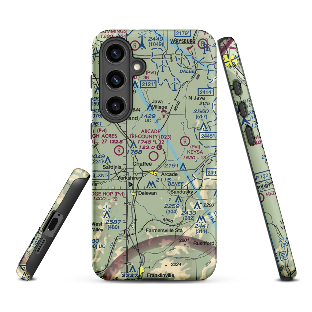 Arcade Tri County Airport (D23) VFR Sectional Samsung Phone Case Samsung Galaxy S24 Plus model shown