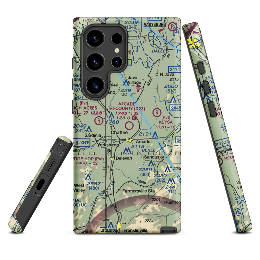 Arcade Tri County Airport (D23) VFR Sectional Samsung Phone Case Samsung Galaxy S24 Ultra model shown