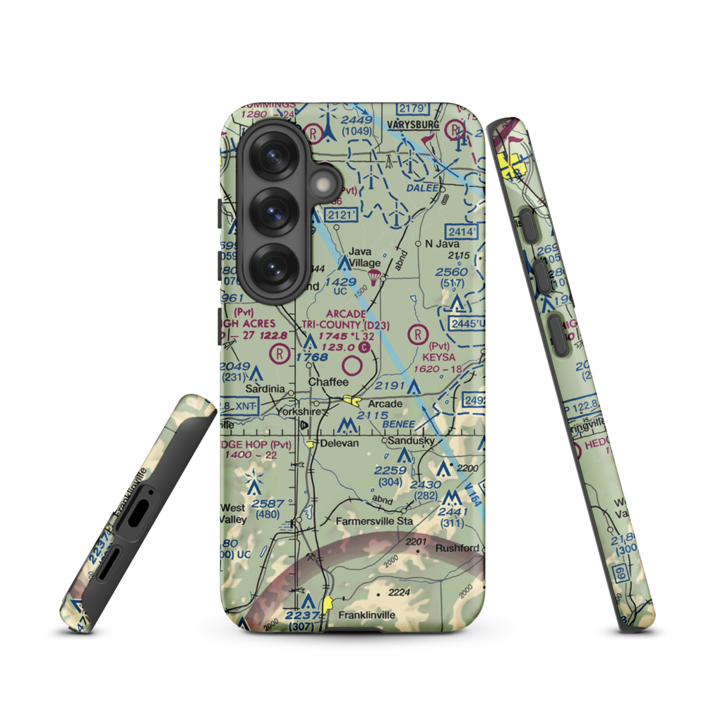 Arcade Tri County Airport (D23) VFR Sectional Samsung Phone Case Samsung Galaxy S25 model shown