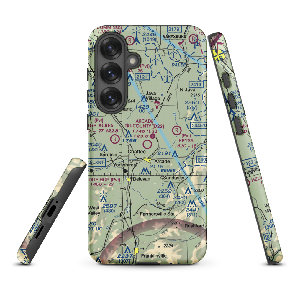 Arcade Tri County Airport (D23) VFR Sectional Samsung Phone Case Samsung Galaxy S25 Plus model shown