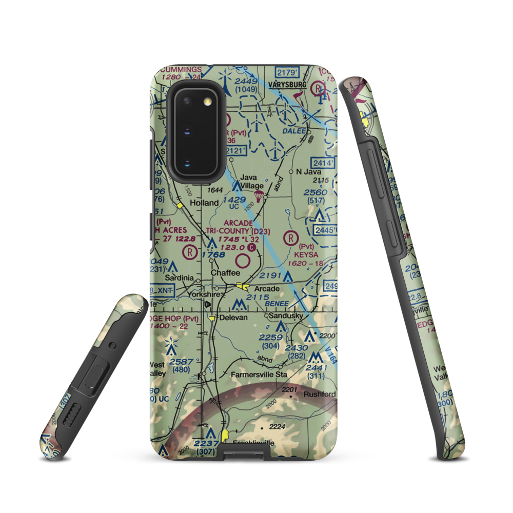Arcade Tri County Airport (D23) VFR Sectional Samsung Phone Case Samsung Galaxy S20 model shown