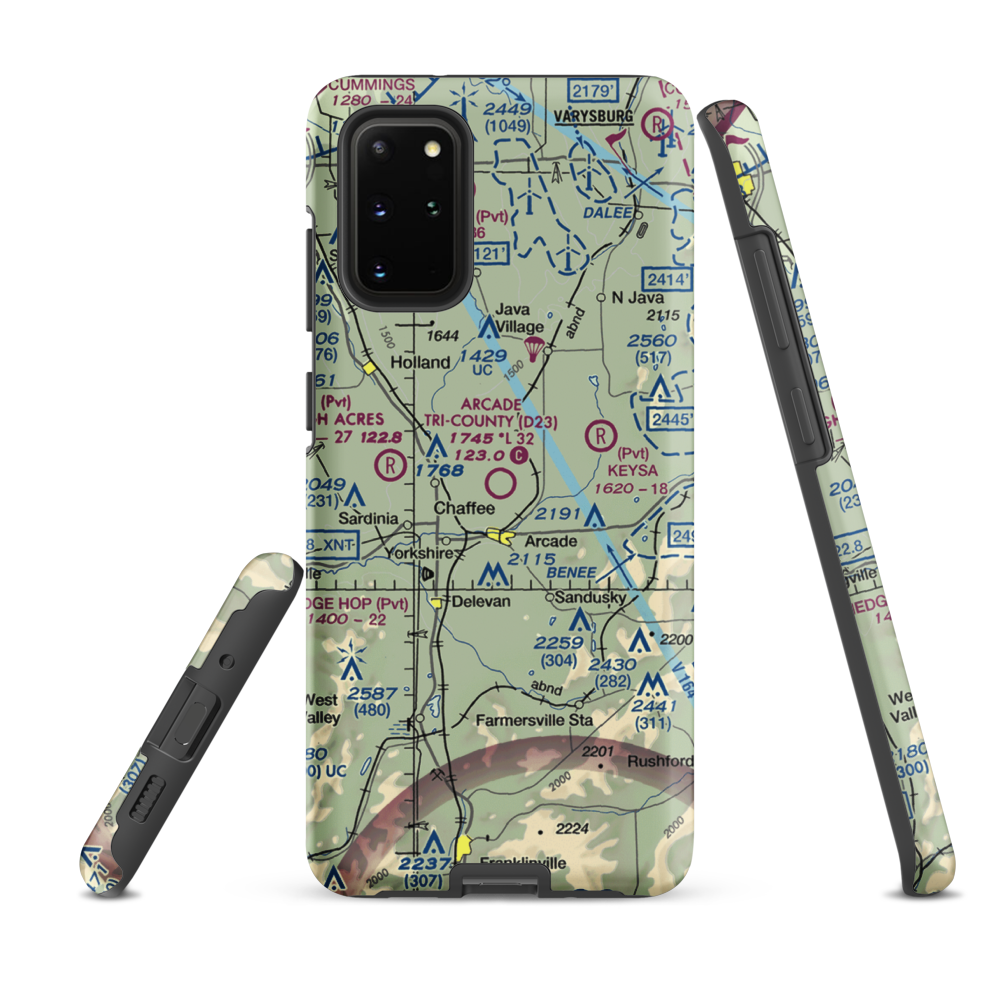 Arcade Tri County Airport (D23) VFR Sectional Samsung Phone Case Samsung Galaxy S20 Plus model shown