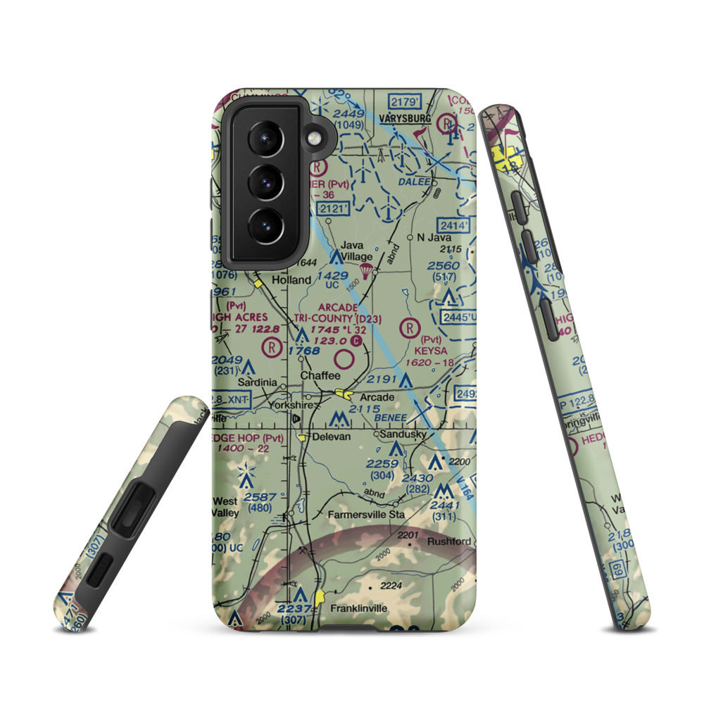 Arcade Tri County Airport (D23) VFR Sectional Samsung Phone Case Samsung Galaxy S21 model shown