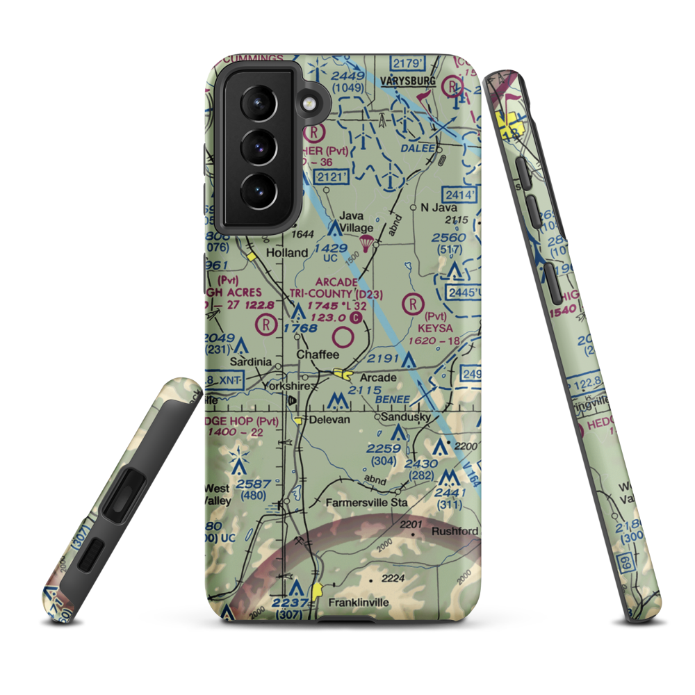 Arcade Tri County Airport (D23) VFR Sectional Samsung Phone Case Samsung Galaxy S21 Plus model shown