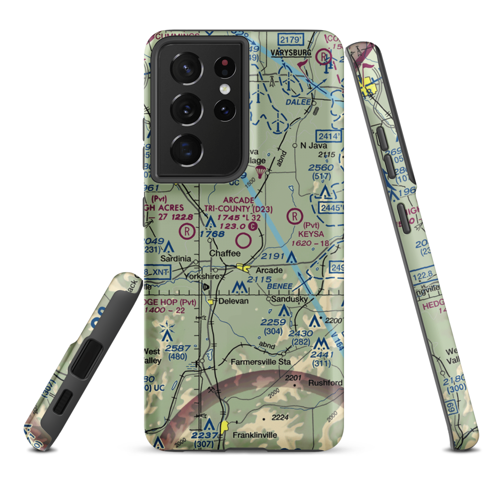 Arcade Tri County Airport (D23) VFR Sectional Samsung Phone Case Samsung Galaxy S21 Ultra model shown